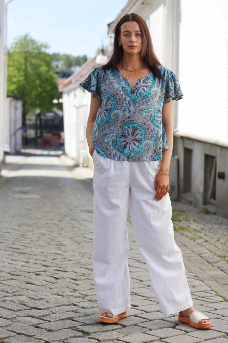 Silk blouse, Melanie ocean blue