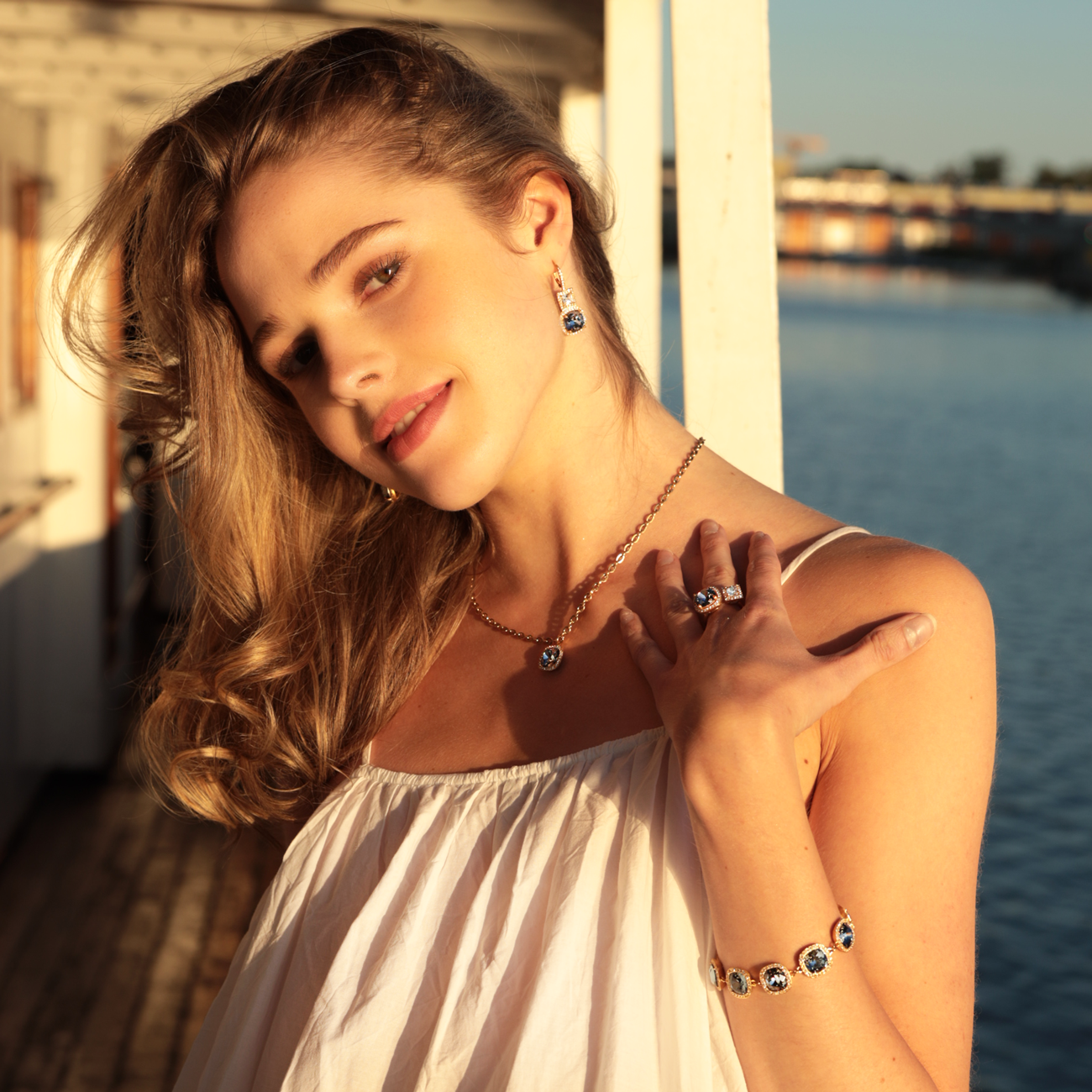 Tamara Crystal earrings, Denim blue/Clear