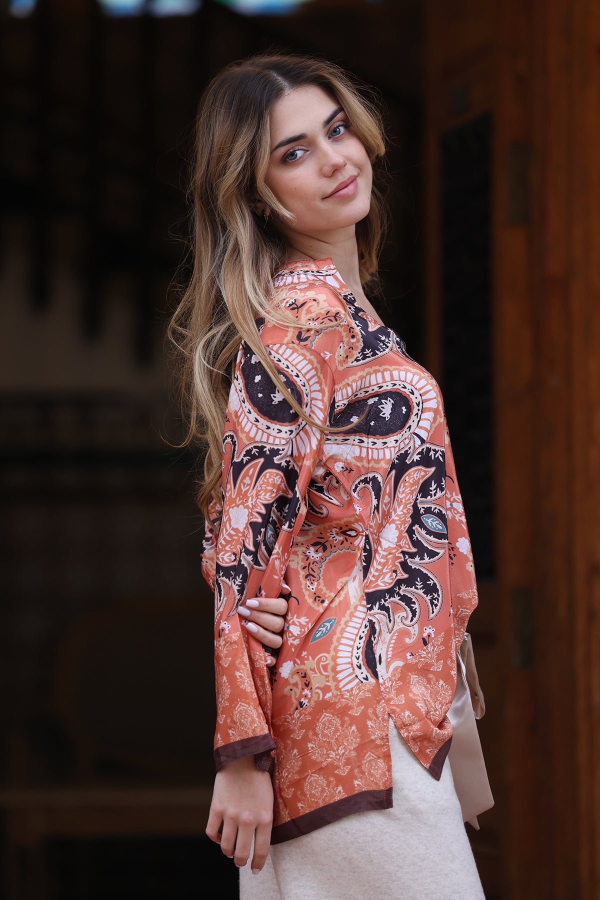 Alicia silk blouse, Autumn paisley