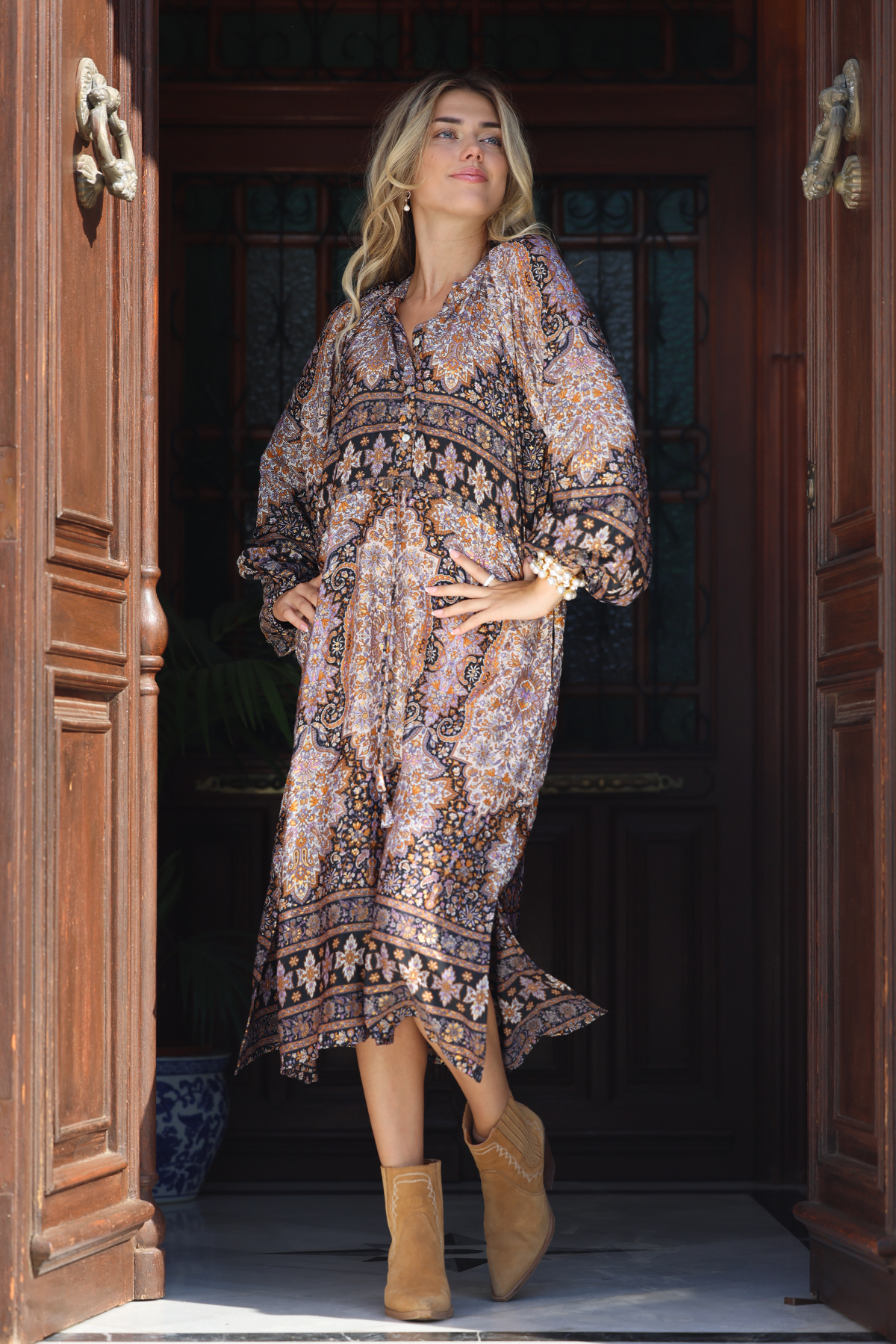 Alicia silk dress - Autumn paisley