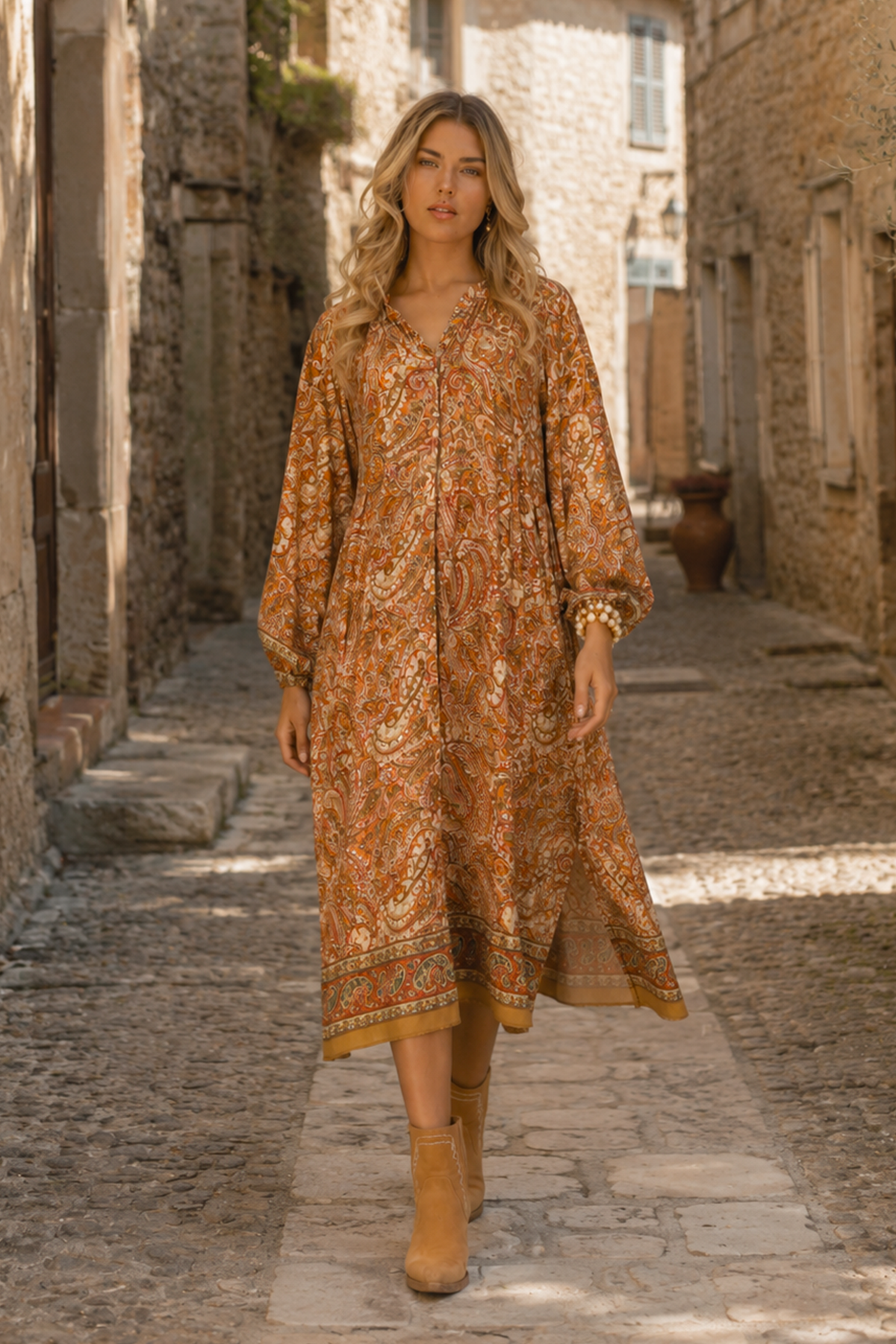 Alicia silkekjole - Brown paisley
