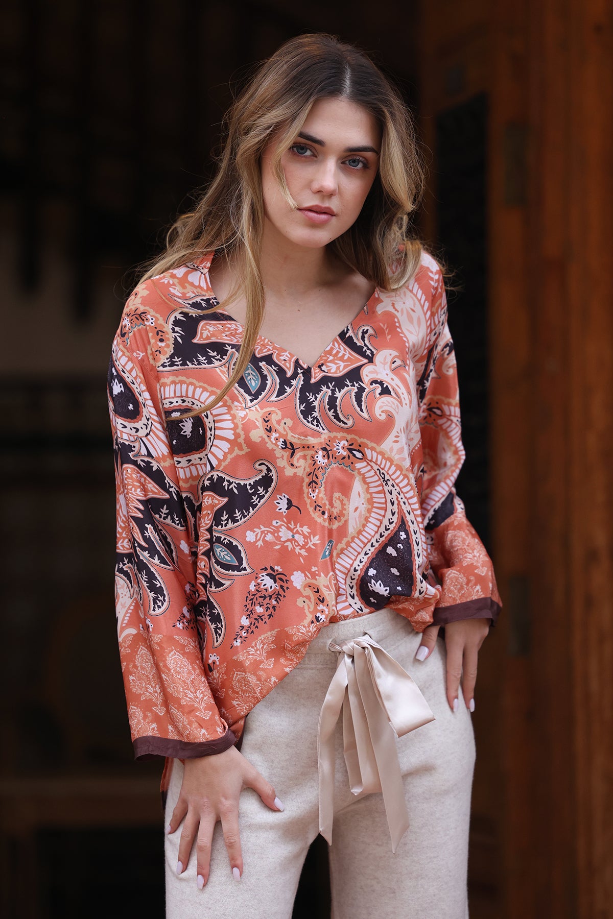 Alicia silk blouse, Autumn paisley