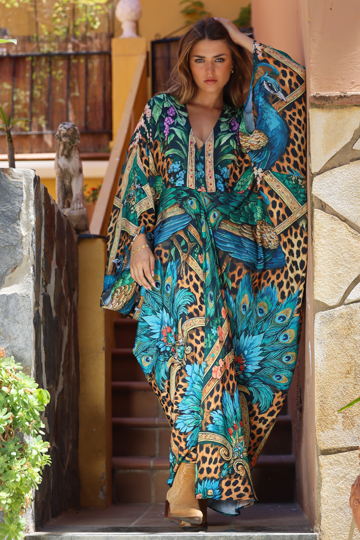 Camilla silkekjole - Peacock