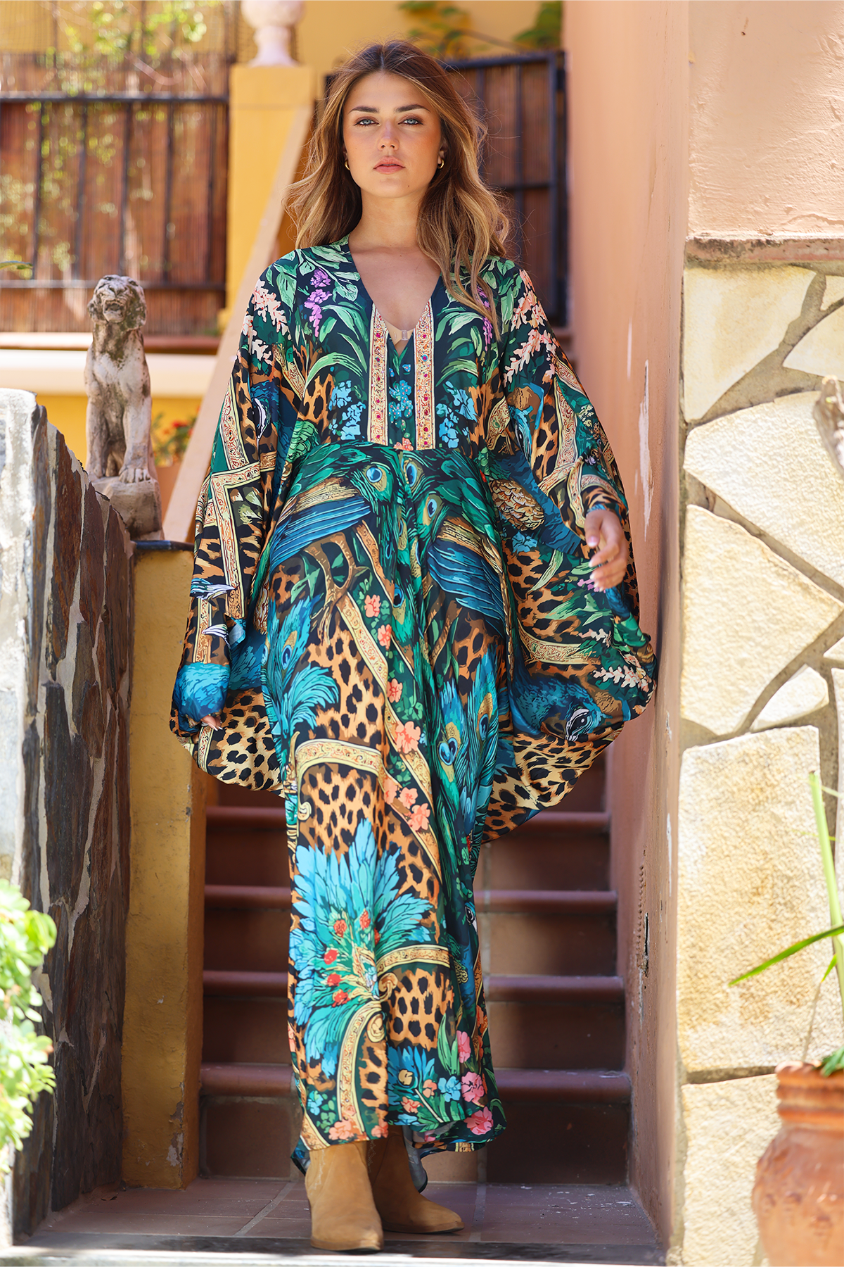 Camilla silkekjole - Peacock