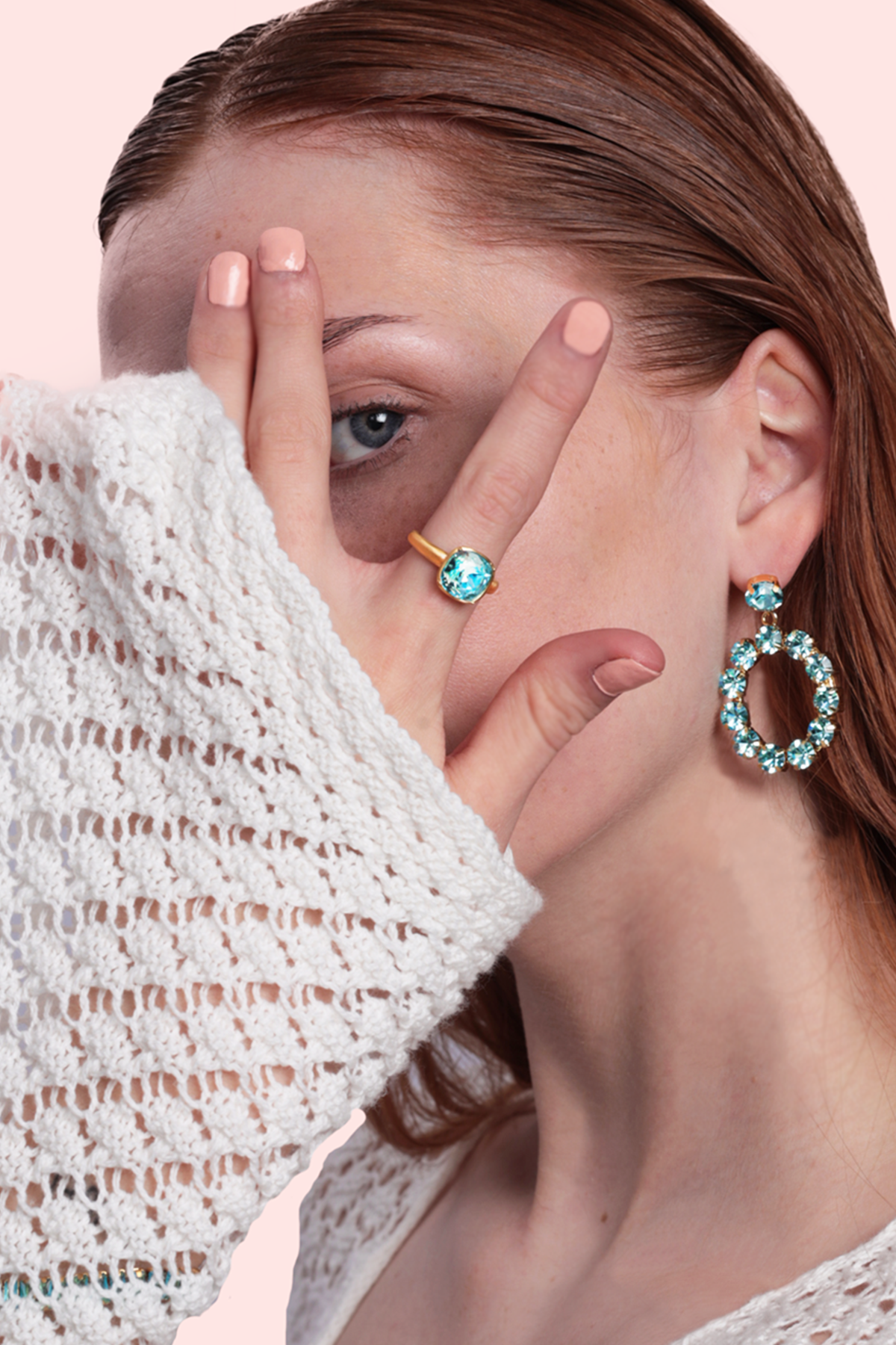 Carla Crystal ring - Ocean blue, Adjustable