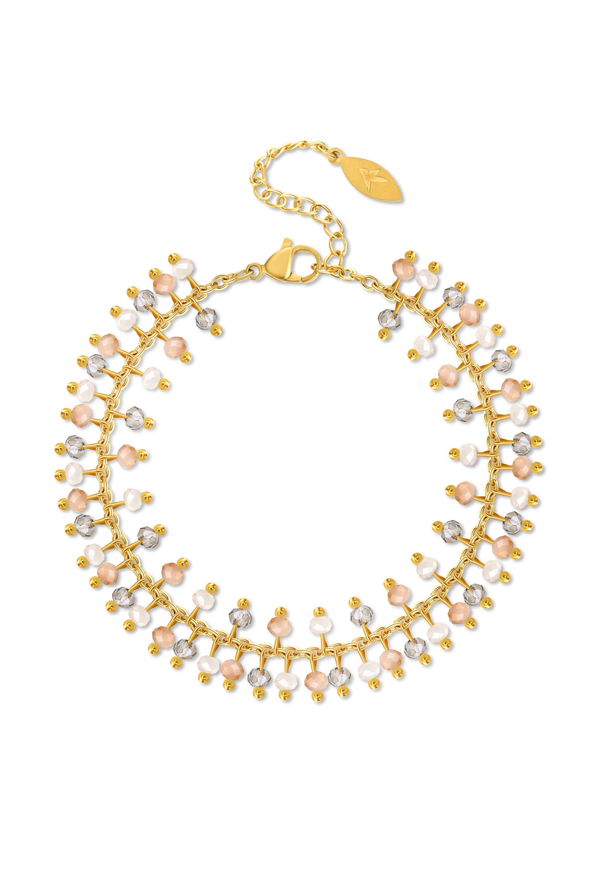 Double bead bracelet, White/Peach