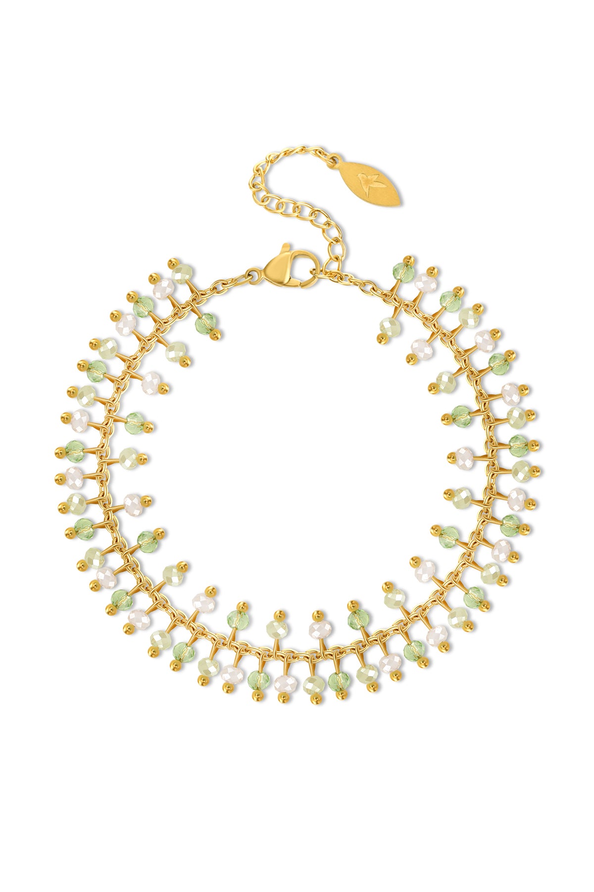 Double bead bracelet, Green/White