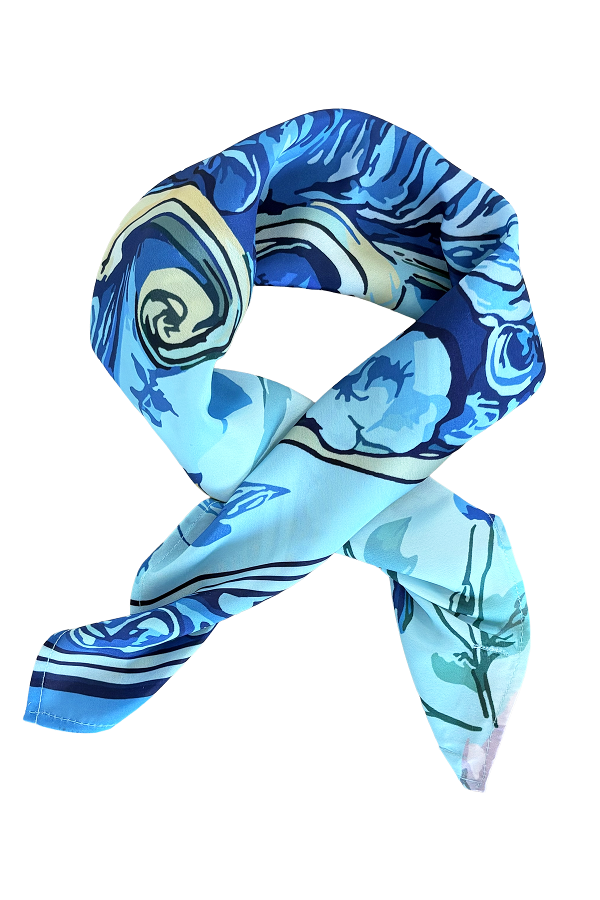 Silk scarf, 50x50 cm, Blue Garden