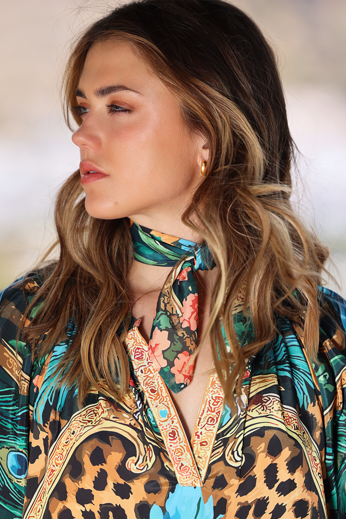 Silk scarf, 50x50 cm, Peacock