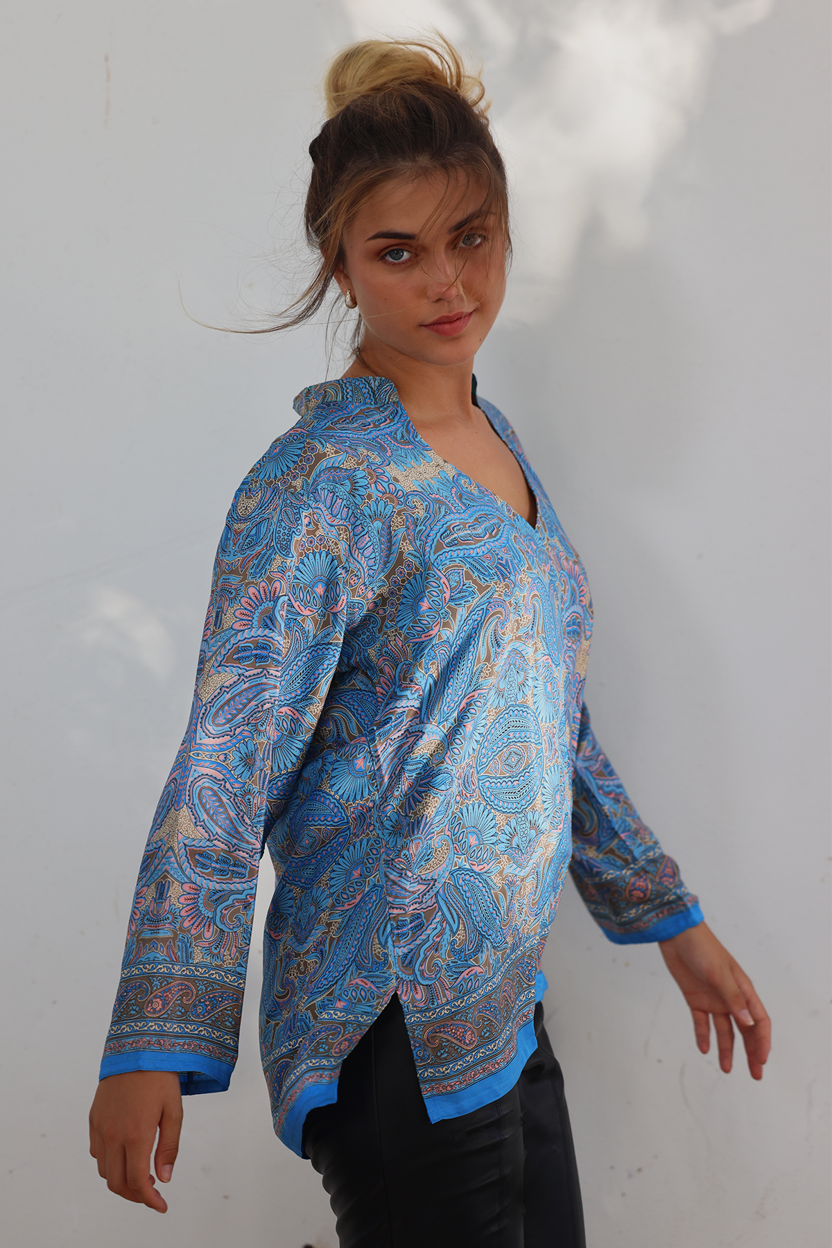 Silk blouse, Skye blue