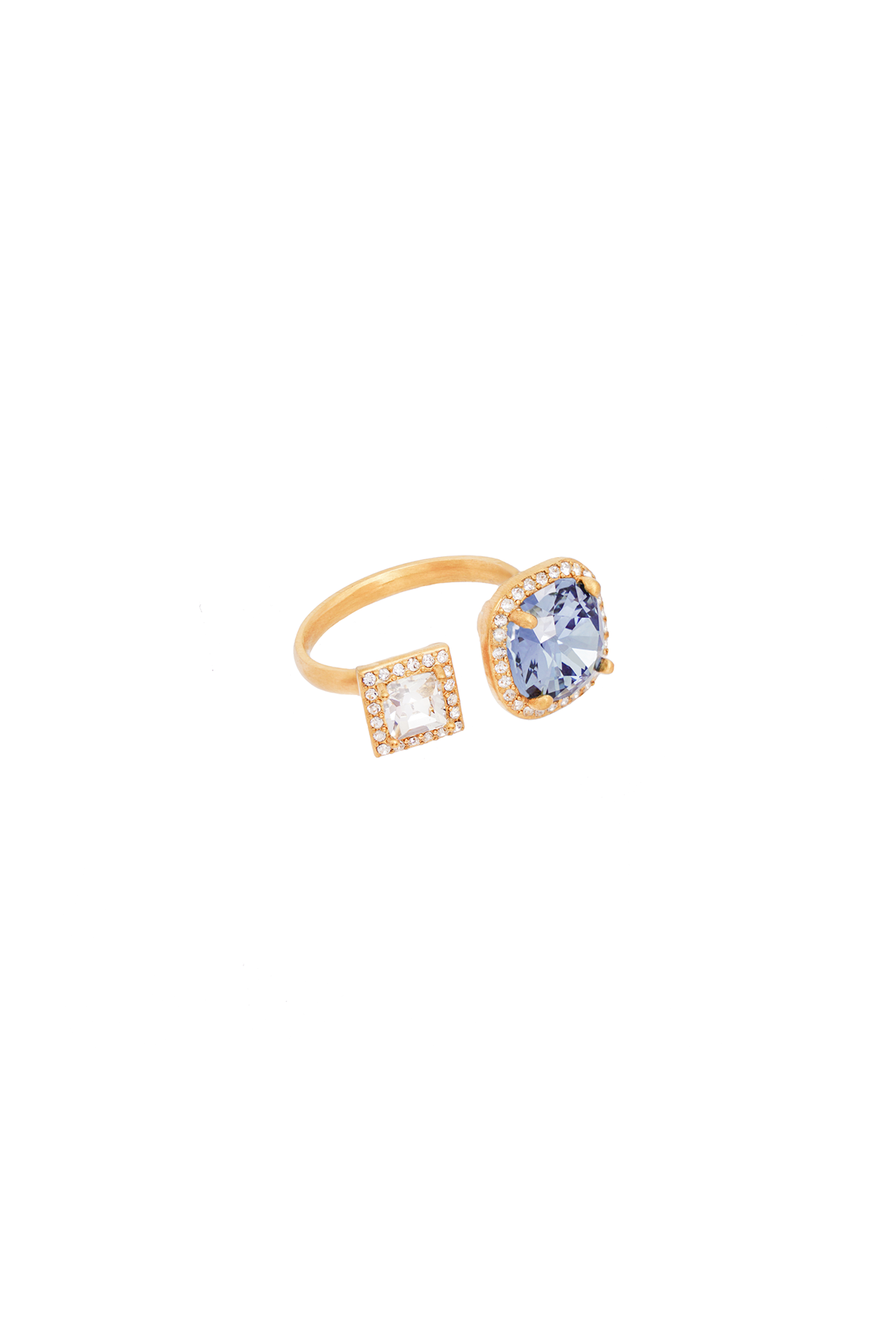 Tamara Swarovski double ring, Denim blue/Clear - Adjustable