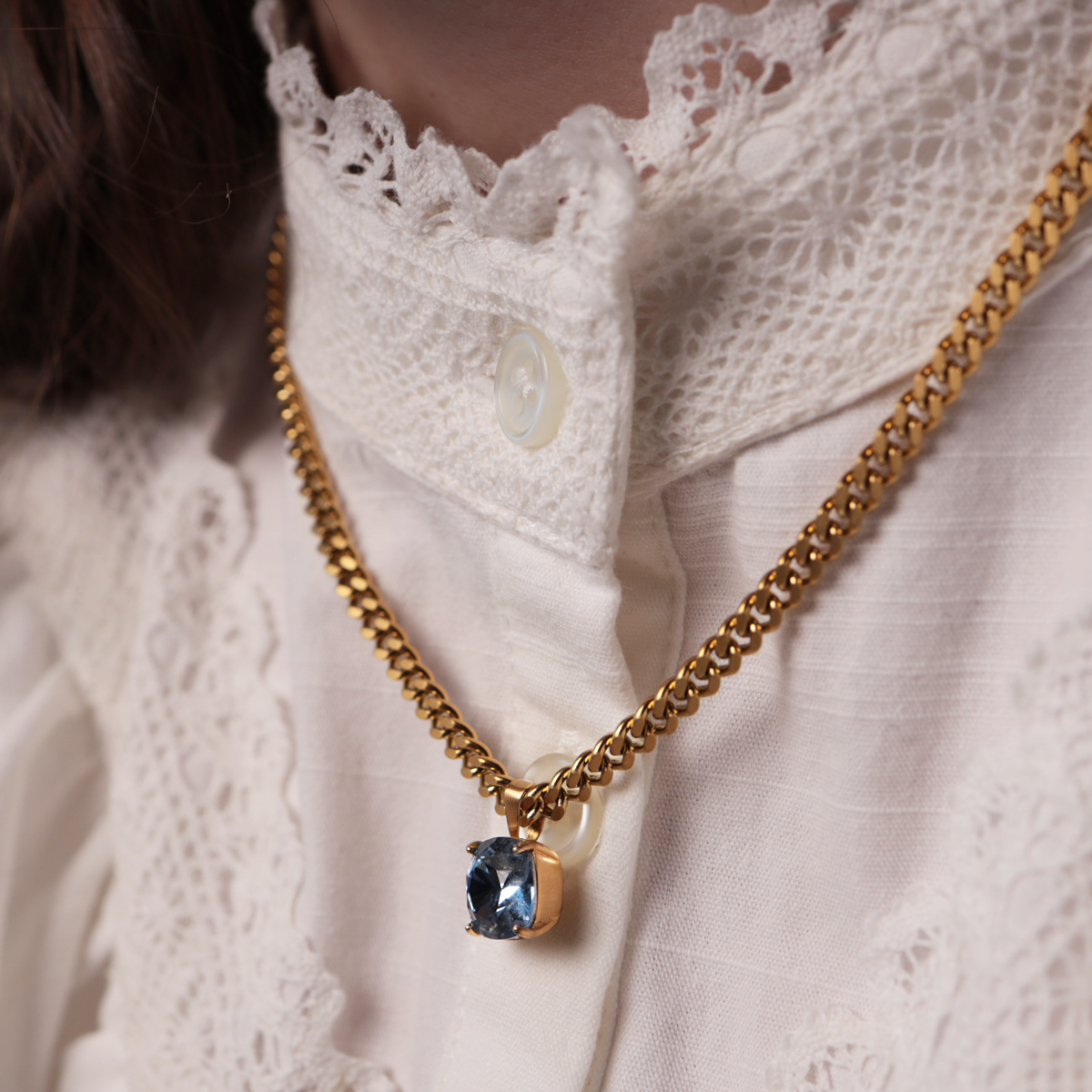 Carla Swarovski chain necklace - Denim blue