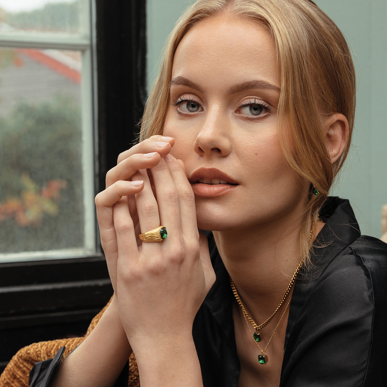 Carla Swarovski chain necklace - Dark moss