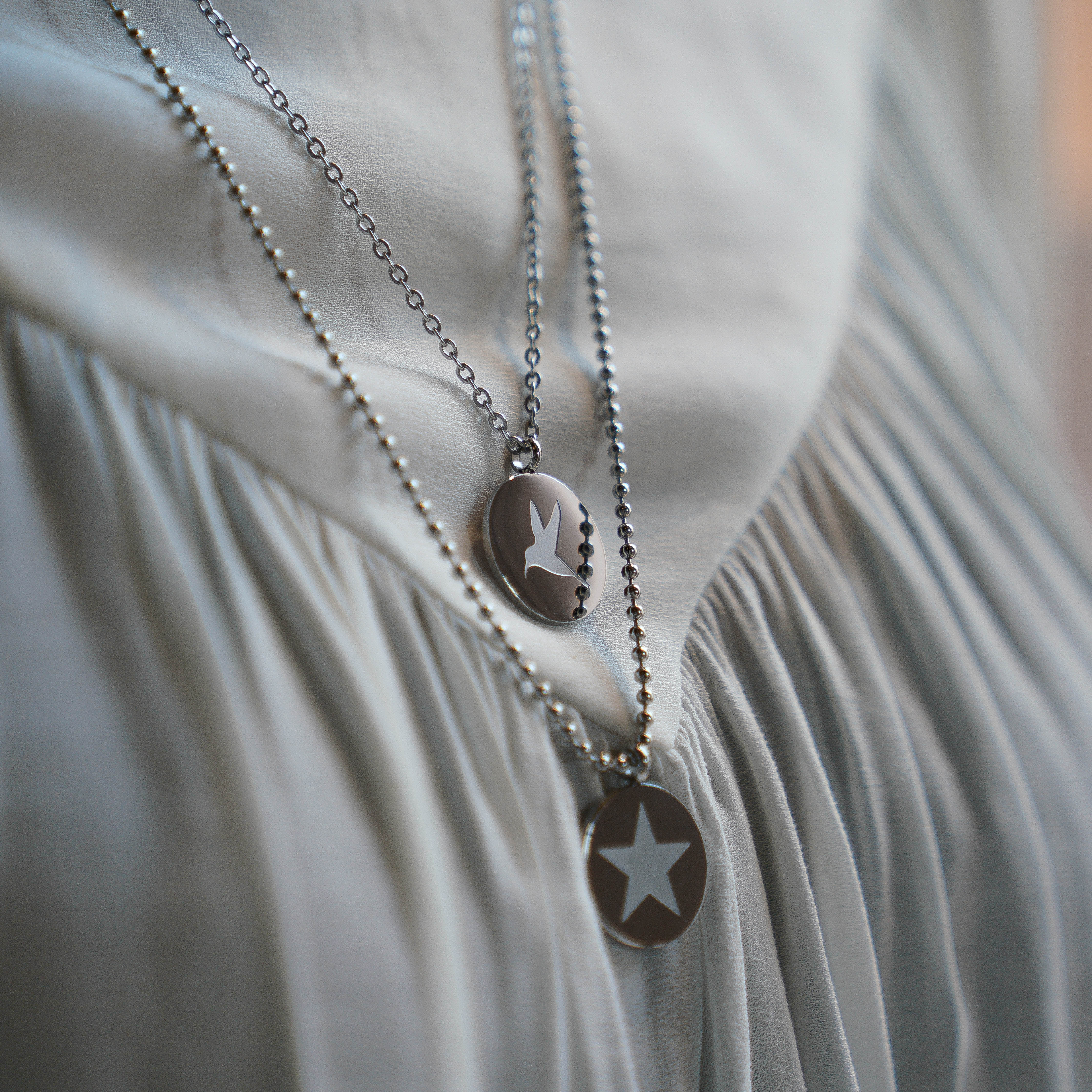 Signature double chain necklace - Polished steel