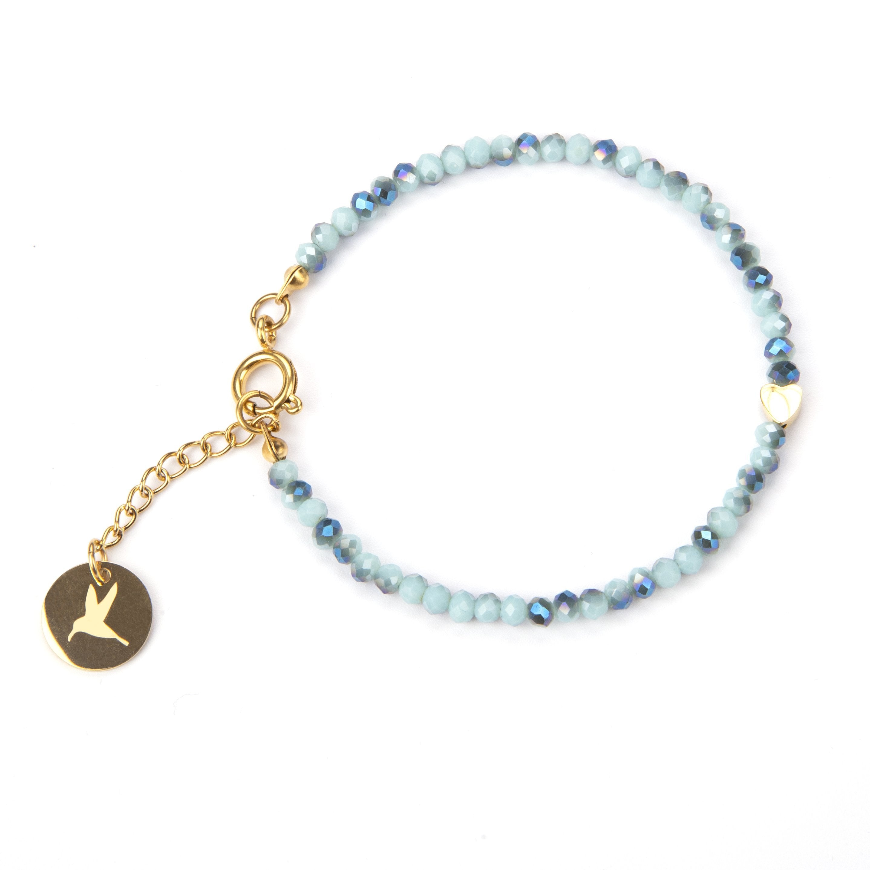 Fanny krystallarmbånd med hjerte - Melange Blue fra Farmhousedesign.no