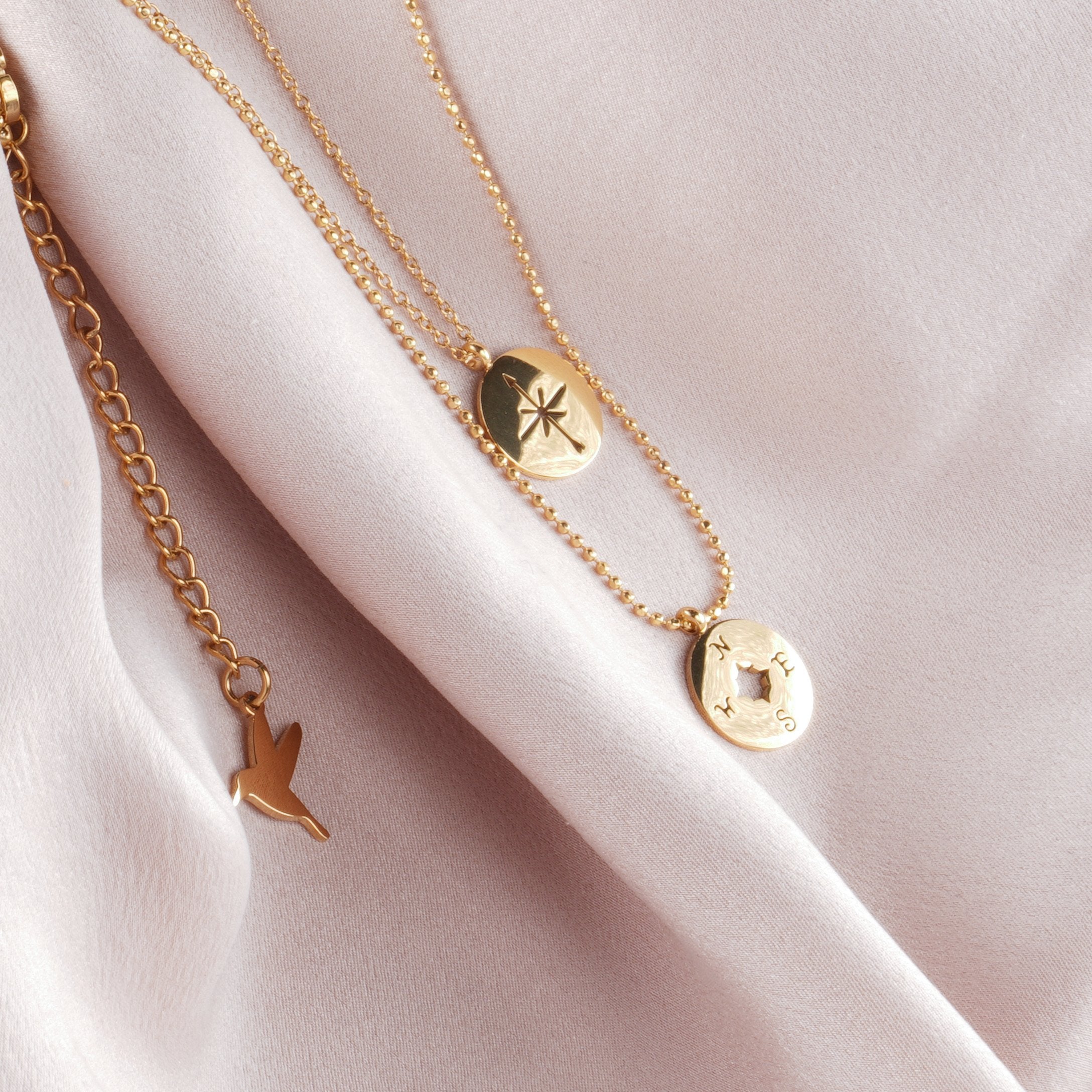 Signature double necklace - Shiny gold compass