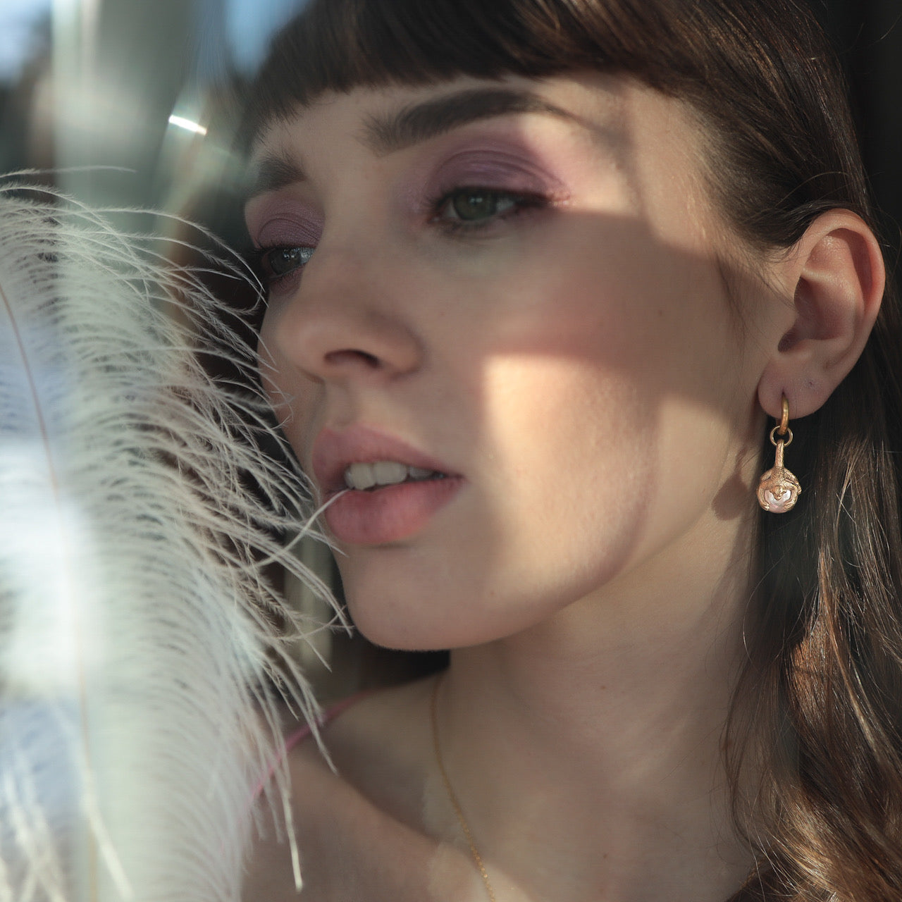 Monkey earrings, Pink pearl