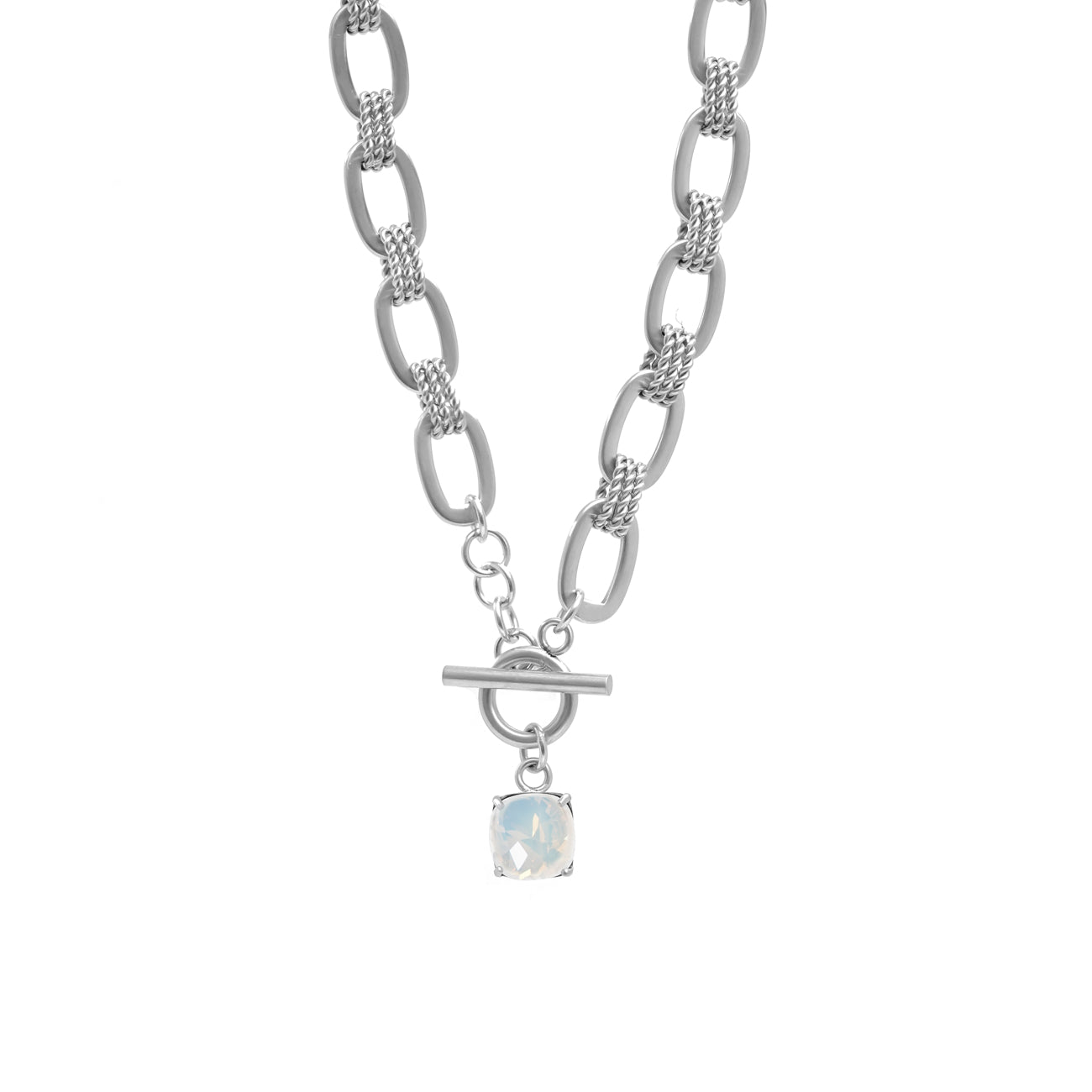 Inez chain necklace, White opal