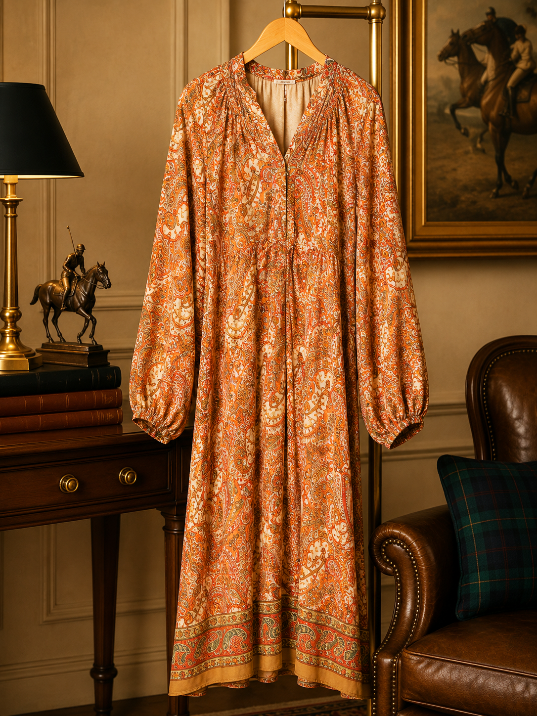 Alicia silkekjole - Brown paisley