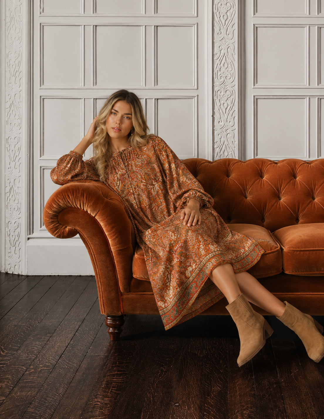 Alicia silkekjole - Brown paisley