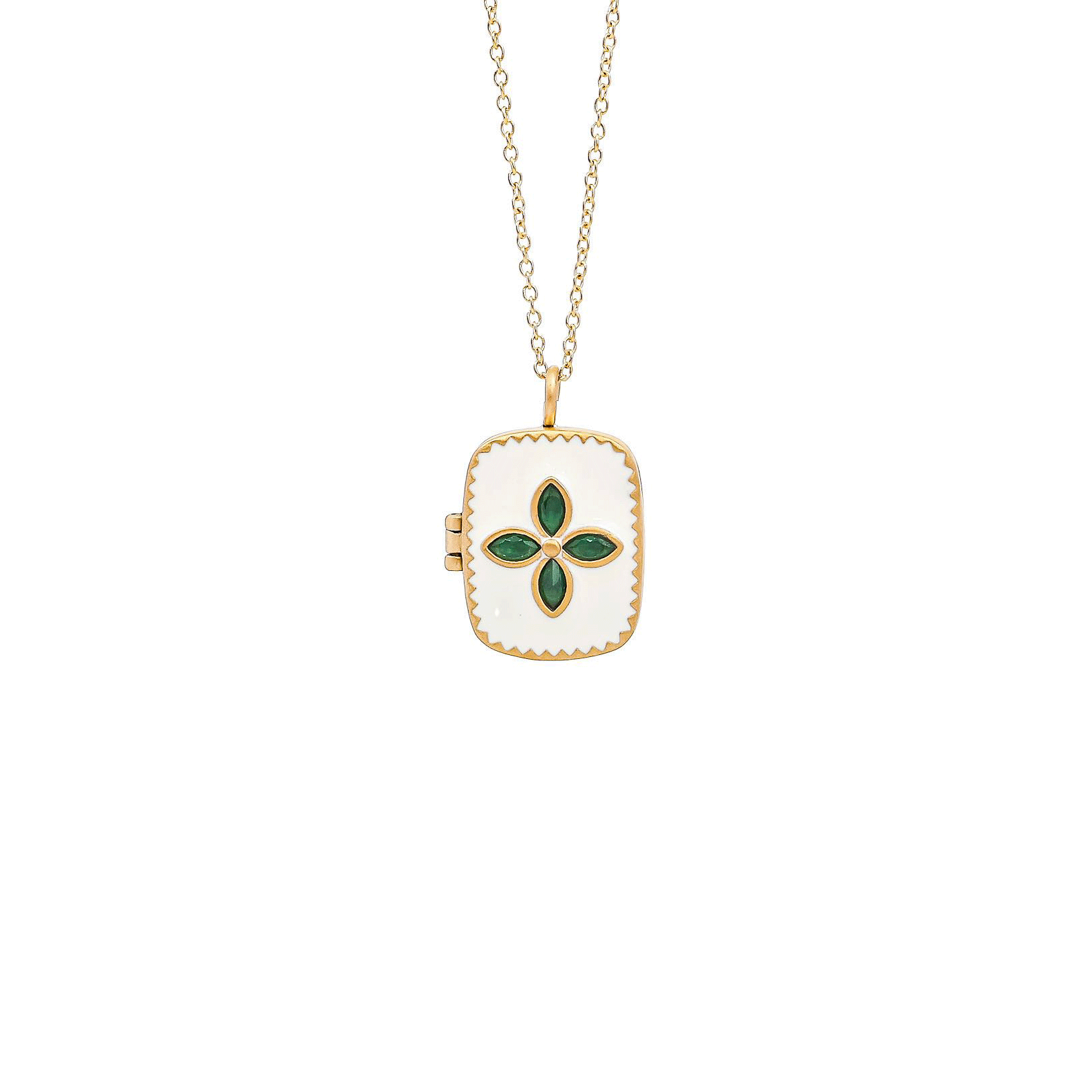 Lilly medallion necklace - White enamel