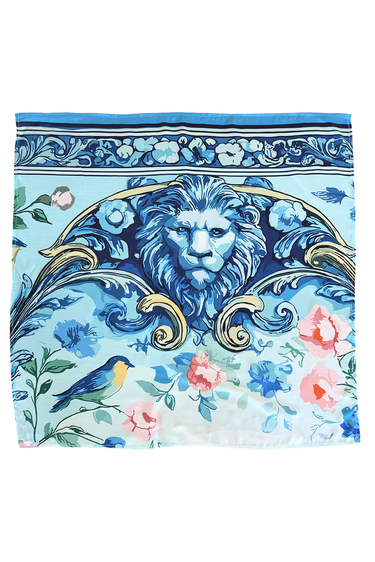 Silk scarf, 50x50 cm, Blue Garden