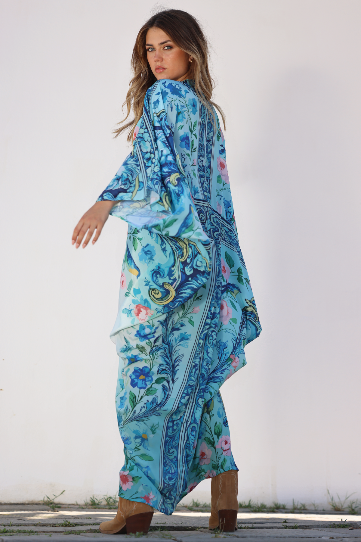 Camilla silkekjole - Blue garden
