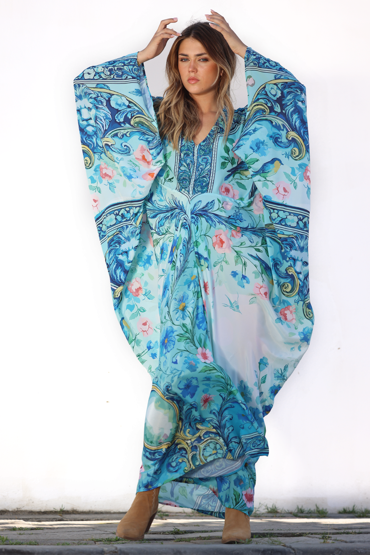 Camilla silkekjole - Blue garden
