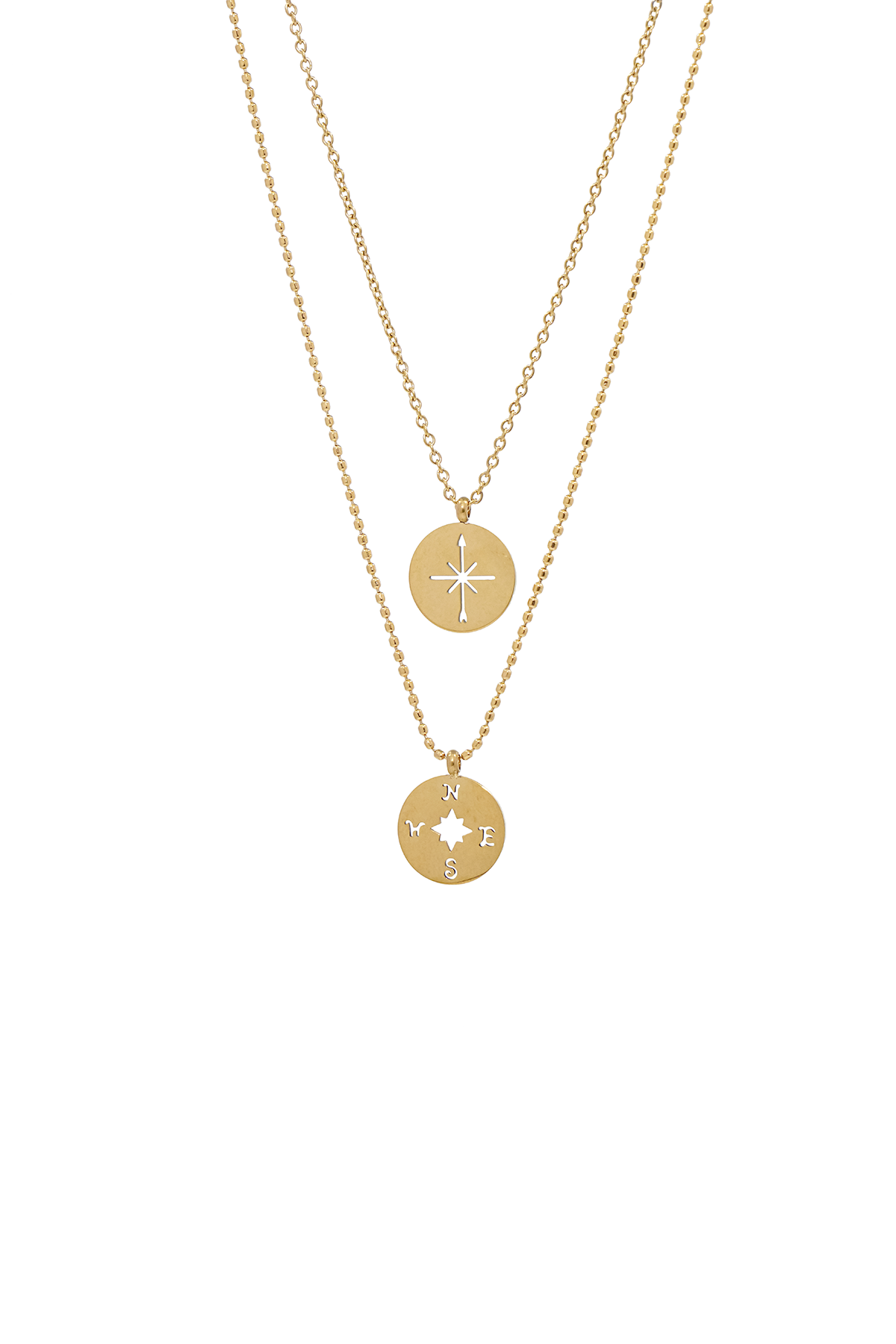 Signature double necklace - Shiny gold compass