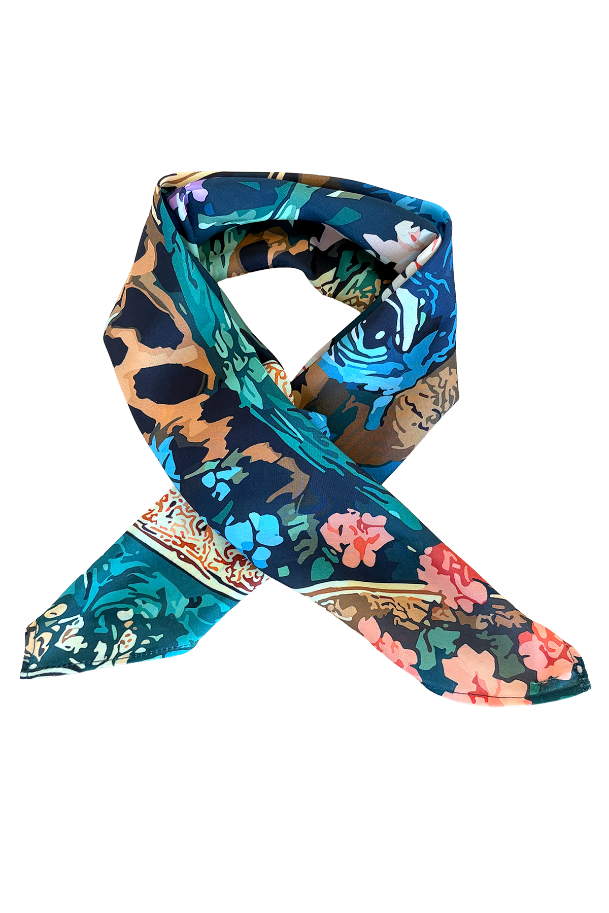 Silk scarf, 50x50 cm, Peacock