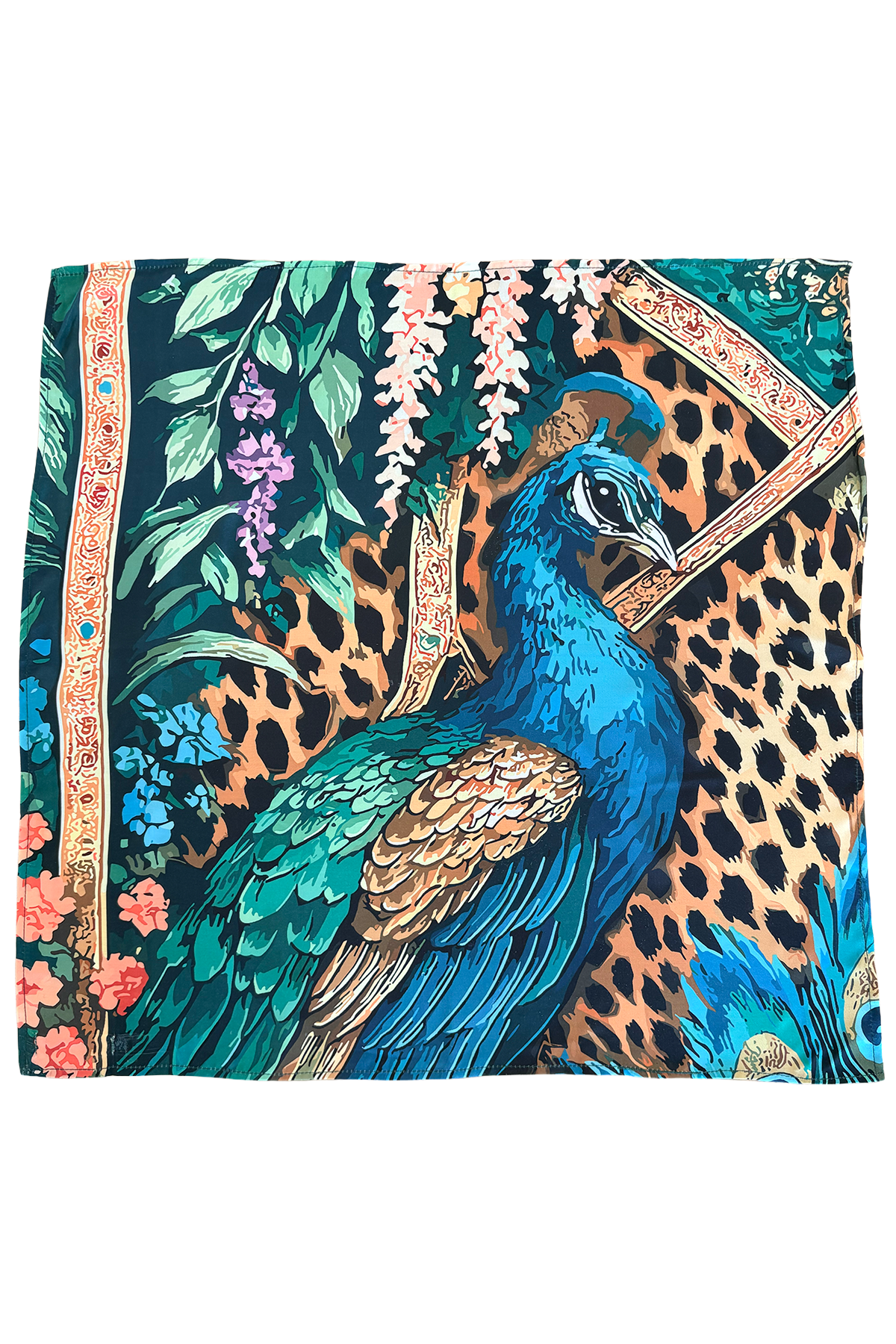 Silk scarf, 50x50 cm, Peacock