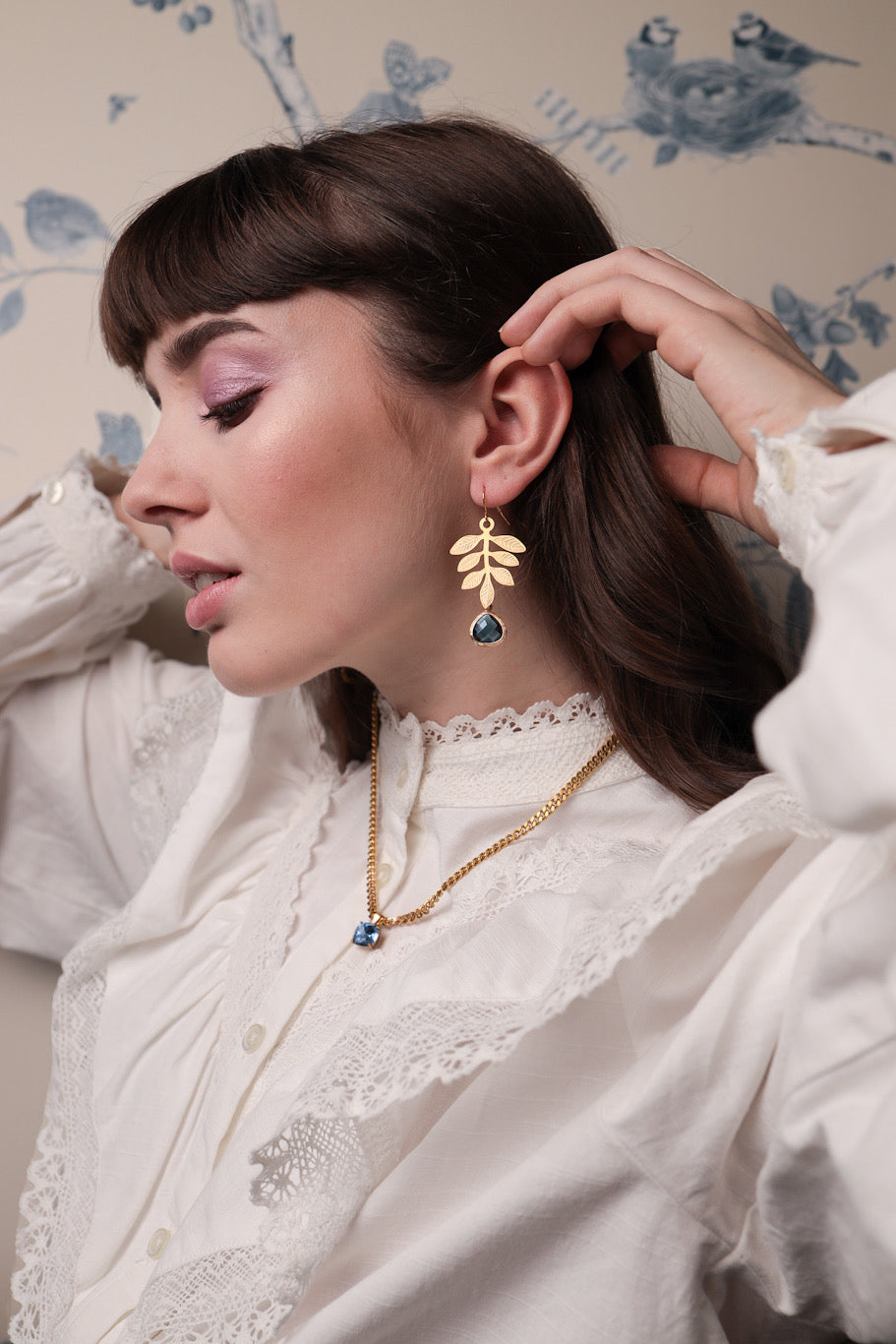 Paula floral earrings, Denim blue